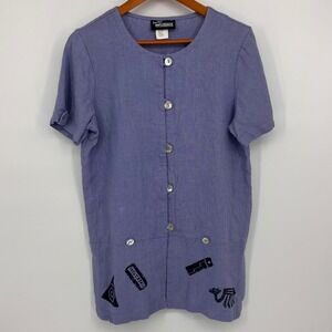 Vintage Positive Influence Top Pants Set Size 10P Purple Linen Boho Retro Motifs